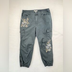 Sundance Cargo Pants Joggers Ankle Zippers Embroidered Floral Sz 12